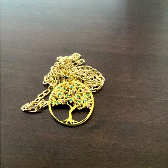 18K Gold Life Tree Pendant Chain Necklace - Picture 3 of 5
